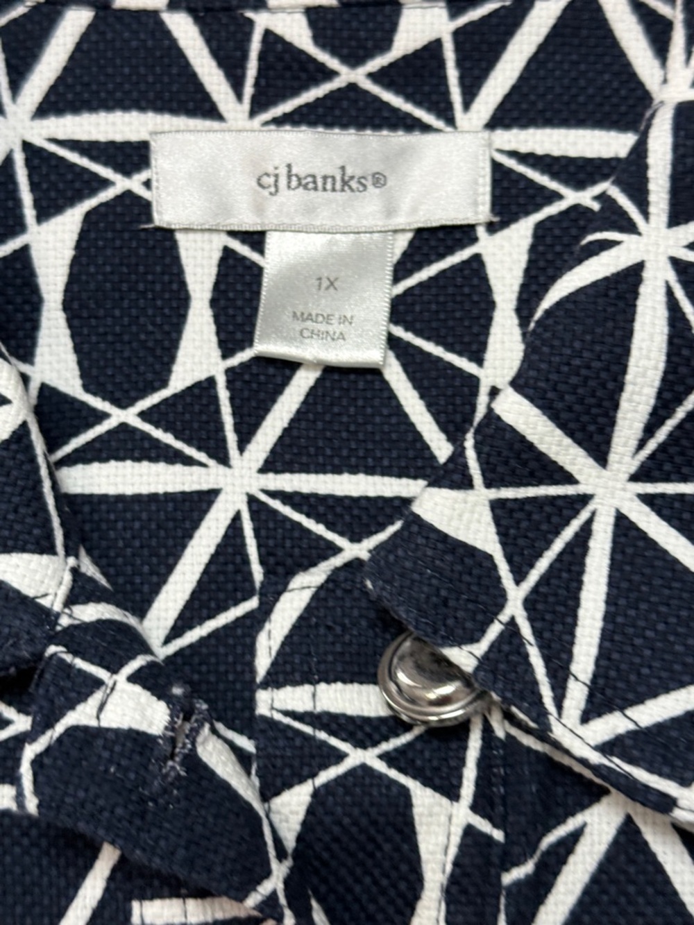 CJ Banks Navy and White Geometric Button Jacket Size 1X - Picture 2 of 9